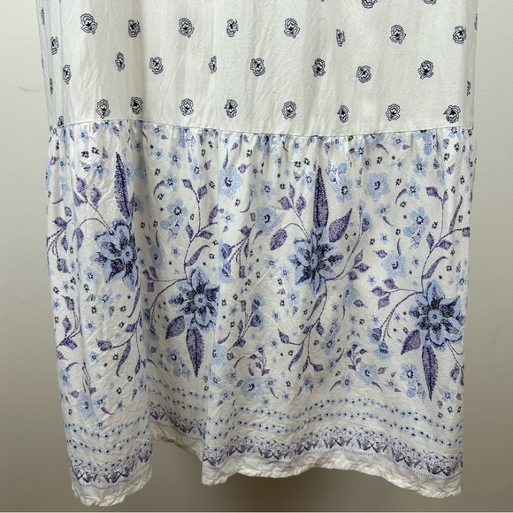 Old Navy Blue & White Tie Smocked Bodice Midi Dress sz M Cottagecore Boho Fairy - Picture 6 of 12